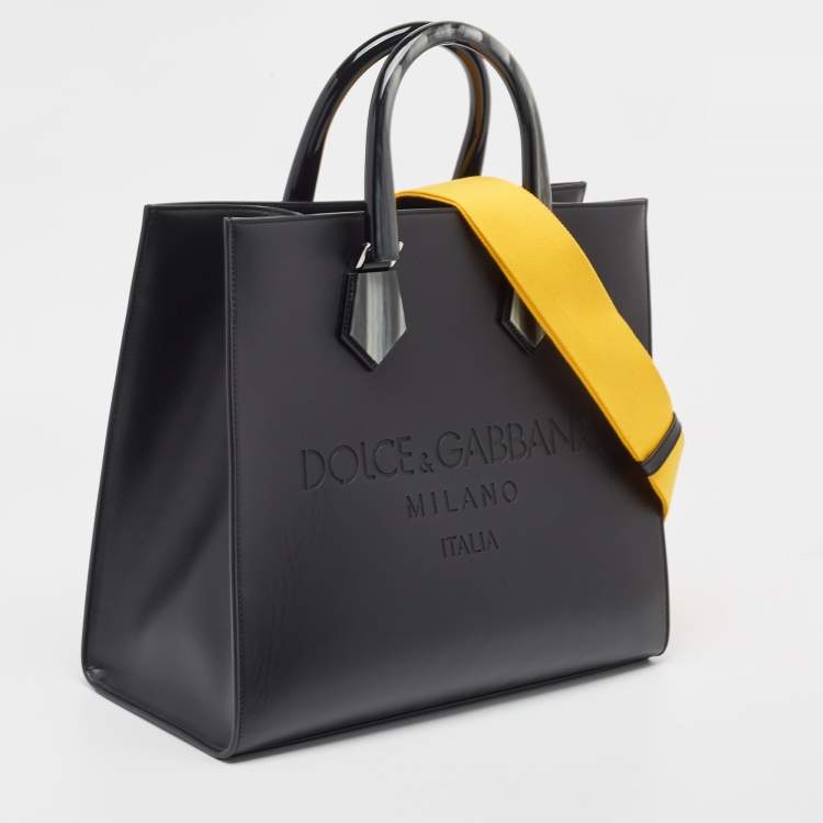 Pre Owned Dolce & Gabbana Black Leather Large Logo Tote