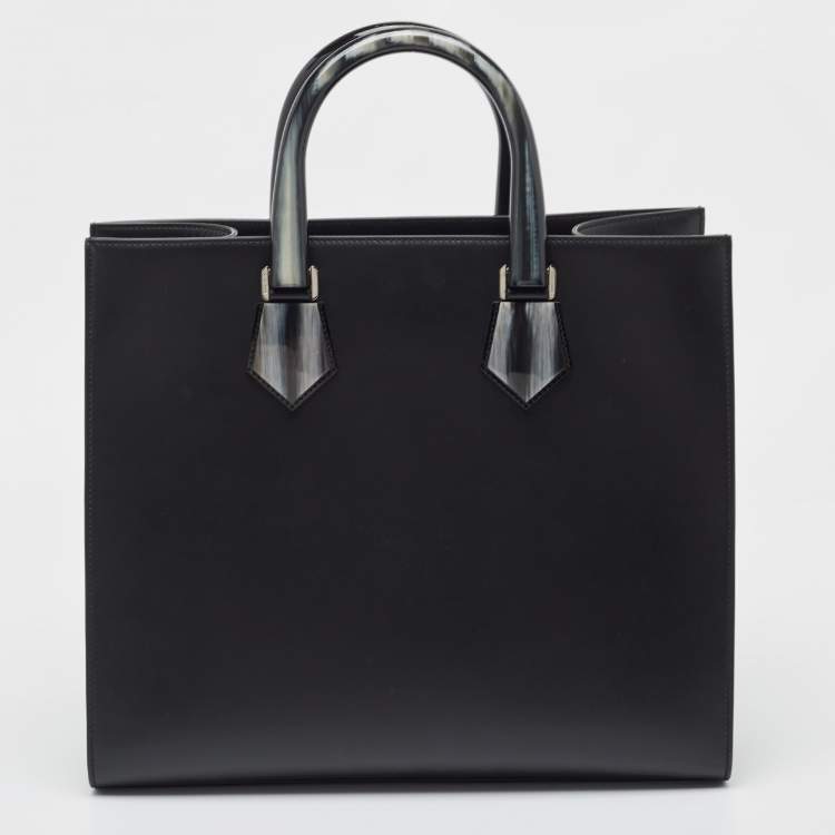 Pre Owned Dolce & Gabbana Black Leather Large Logo Tote