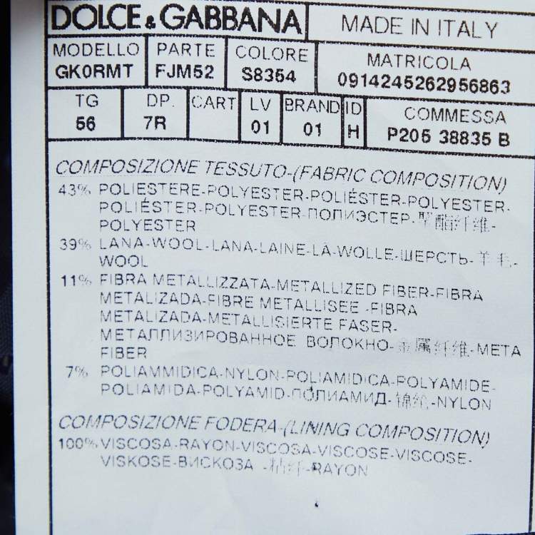 Pre Owned Dolce & Gabbana Blue Jacquard Single Breasted Pants Suit XXXL