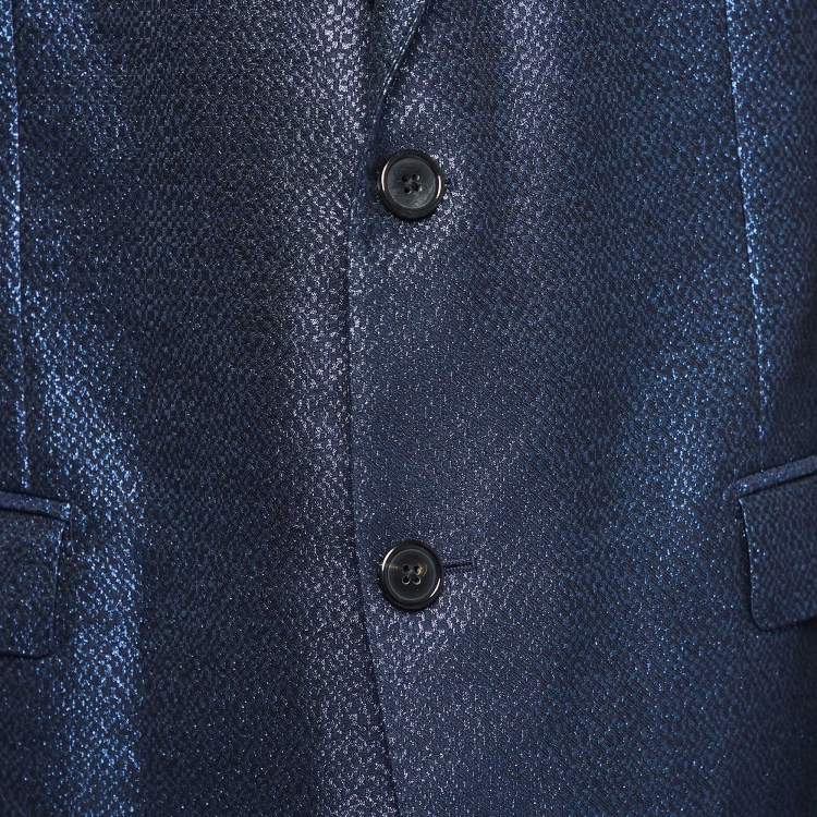 Pre Owned Dolce & Gabbana Blue Jacquard Single Breasted Pants Suit XXXL