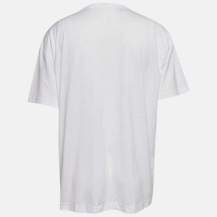 مملوكة مسبقًا Dolce & Gabbana White Logo Applique Jersey V-Neck T-Shirt 5XL