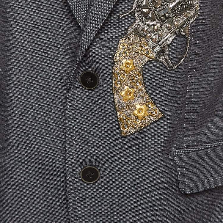 Pre Owned Dolce & Gabbana Grey Crystal Embellished Wool Blazer L