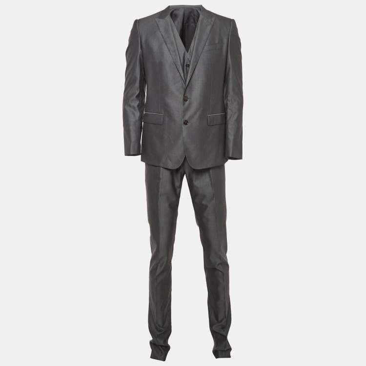 Pre Owned Dolce & Gabbana Dark Grey Wool & Silk Tailored Wool 3 Pc Suit Set M