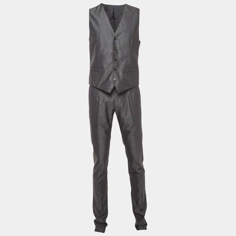 Pre Owned Dolce & Gabbana Dark Grey Wool & Silk Tailored Wool 3 Pc Suit Set M