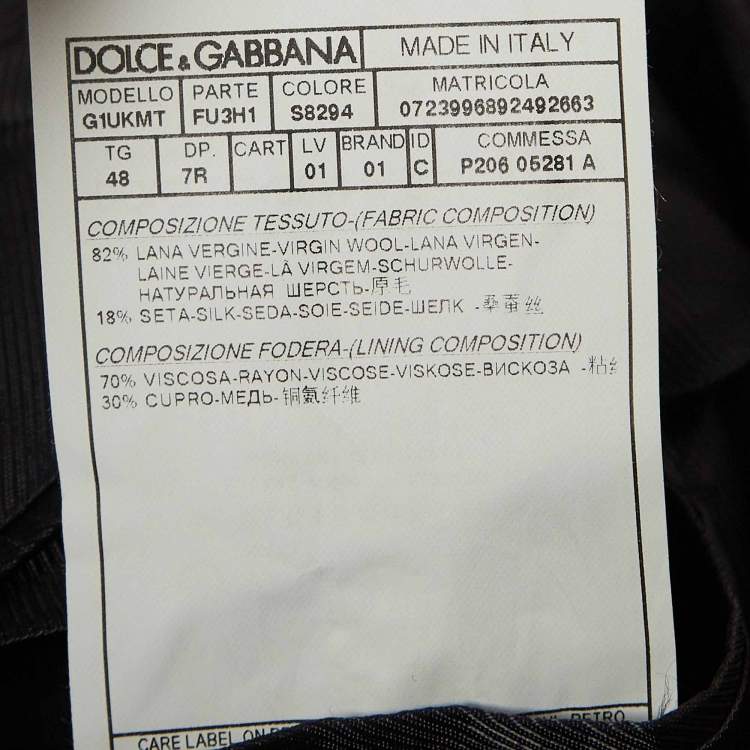 Pre Owned Dolce & Gabbana Dark Grey Wool & Silk Tailored Wool 3 Pc Suit Set M