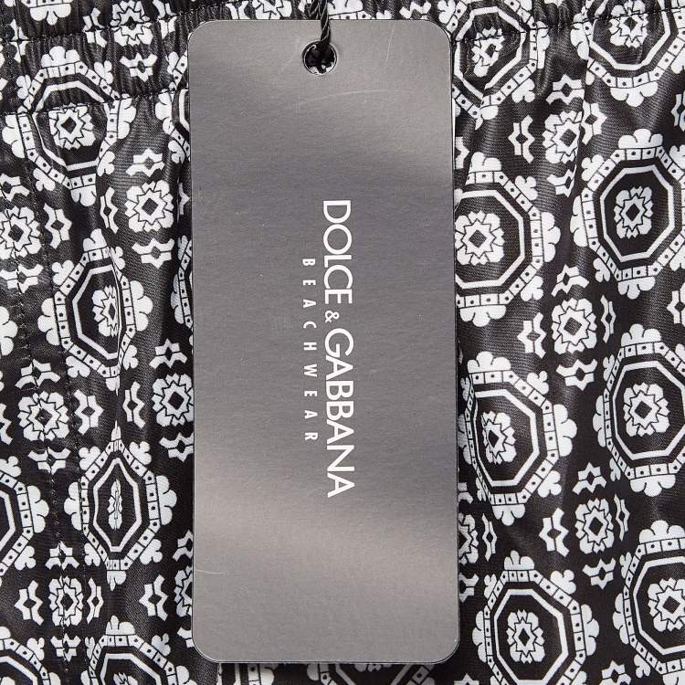 Pre Owned Dolce & Gabbana Beachwear Black Printed Synthetic Boxer Shorts S