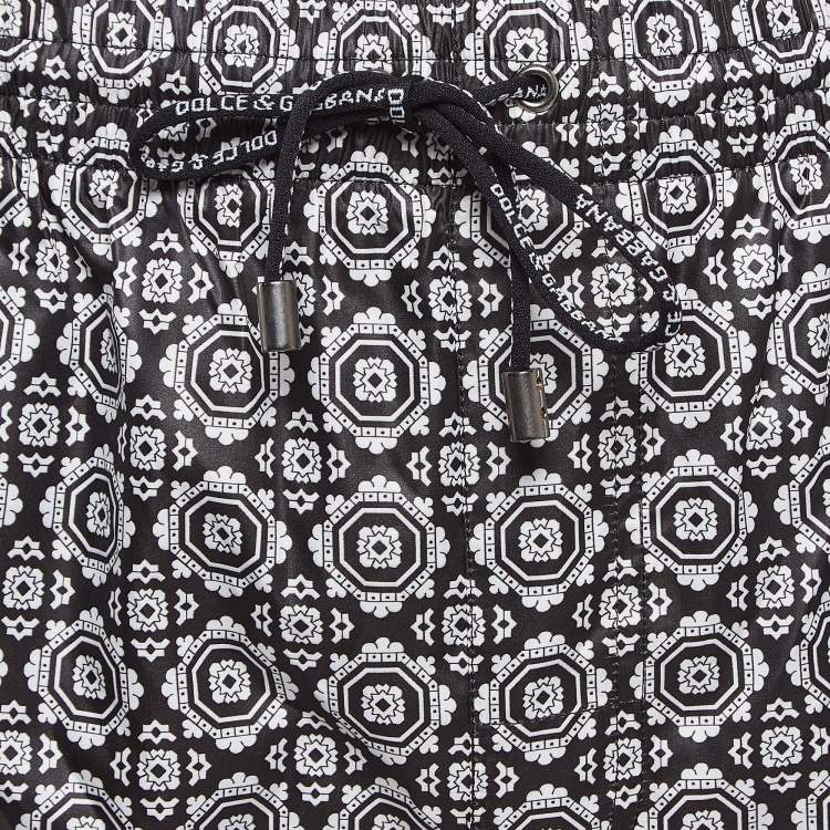 Pre Owned Dolce & Gabbana Beachwear Black Printed Synthetic Boxer Shorts S