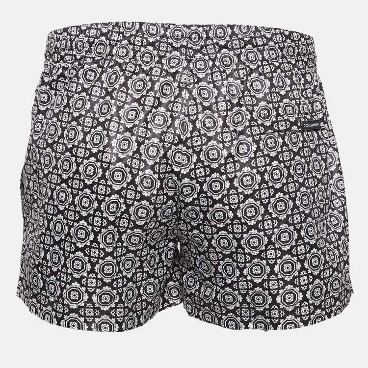 Pre Owned Dolce & Gabbana Beachwear Black Printed Synthetic Boxer Shorts S