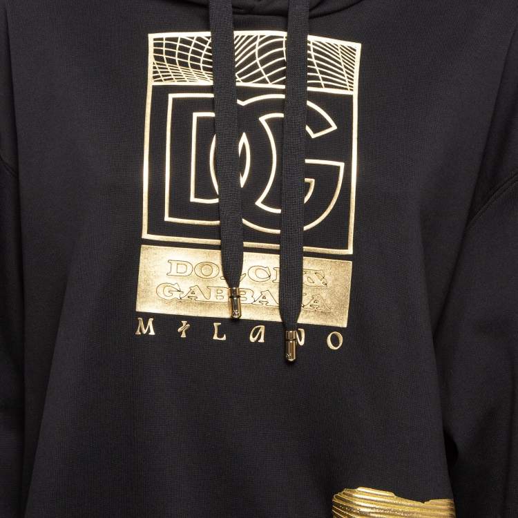 Pre Owned Dolce & Gabbana x UNXD Black Printed Cotton Knit Hooded Sweatshirt M