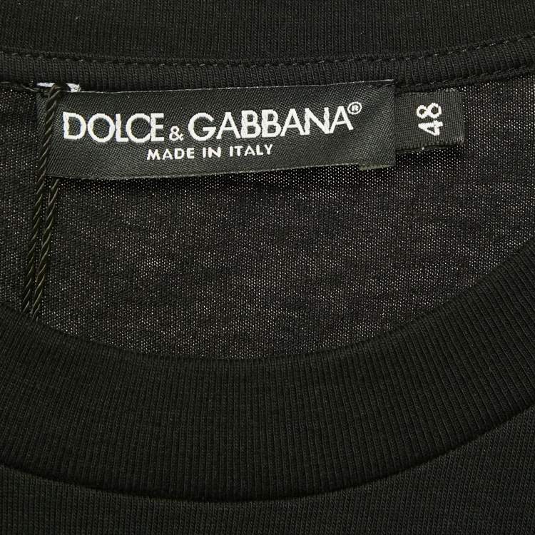 Pre Owned Dolce & Gabbana Black/Gold Logo Print Cotton Jersey T-Shirt M
