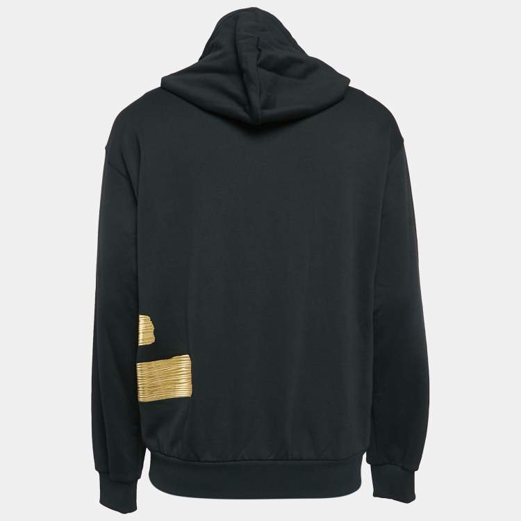 Pre Owned Dolce & Gabbana Black/Gold Logo Print Cotton Knit Hoodie M