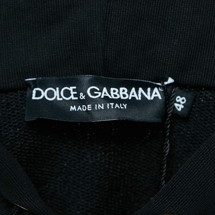 Pre Owned Dolce & Gabbana Black/Gold Logo Print Cotton Knit Hoodie M