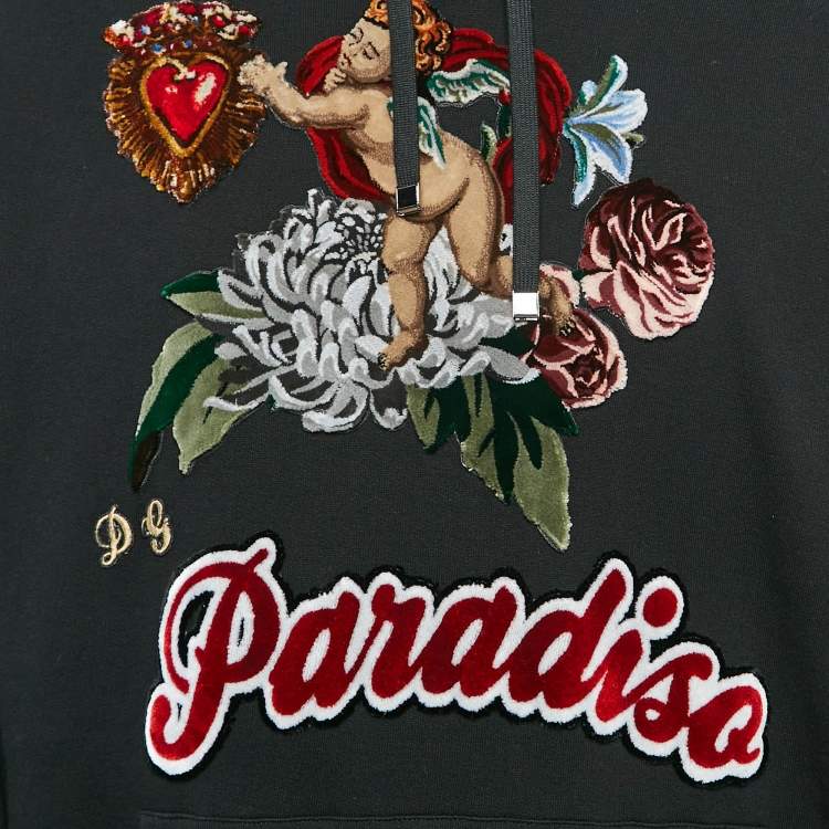 Pre Owned Dolce & Gabbana Black Paradise Applique Cotton Knit Hooded Sweatshirt M