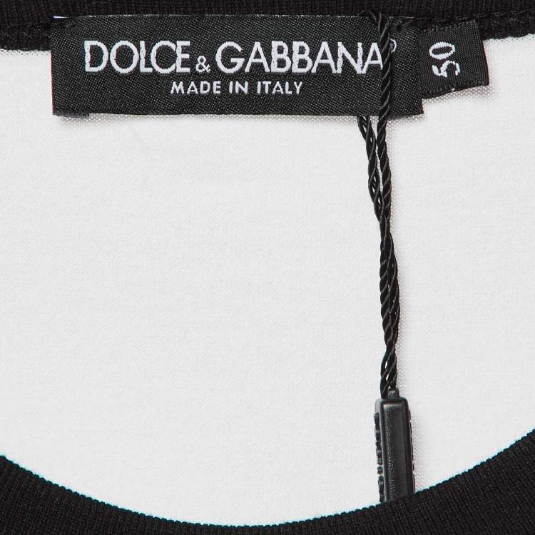Pre Owned Dolce & Gabbana White Printed Cotton Heart Patch Detail T-Shirt L
