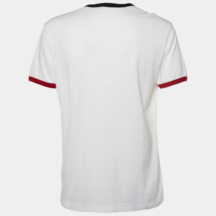 Pre Owned Dolce & Gabbana White Printed Cotton Heart Patch Detail T-Shirt L