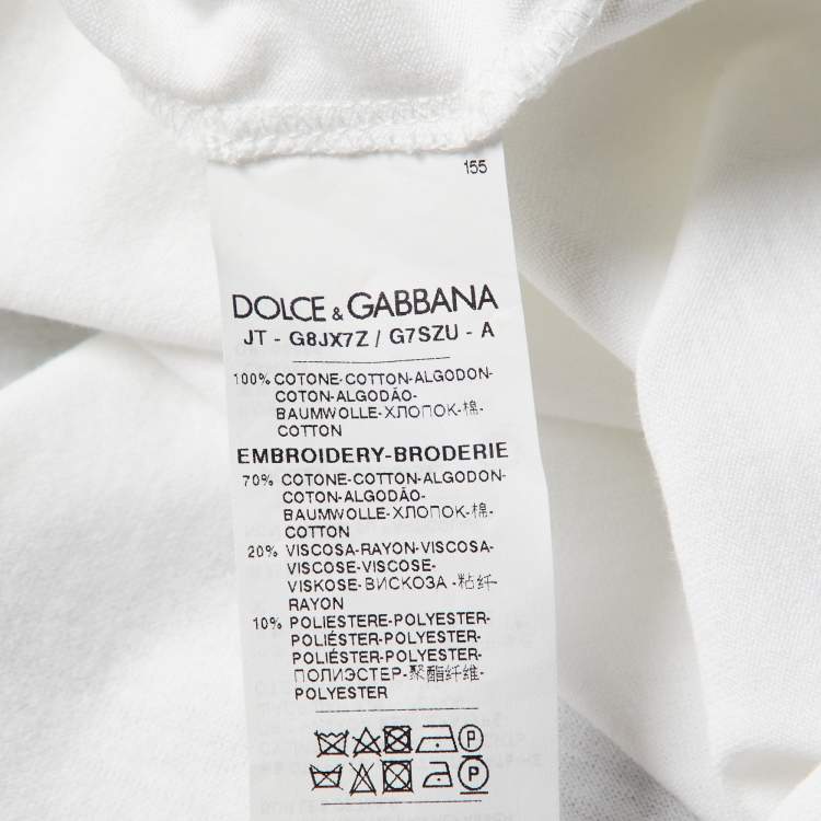 Pre Owned Dolce & Gabbana White Printed Cotton Heart Patch Detail T-Shirt L