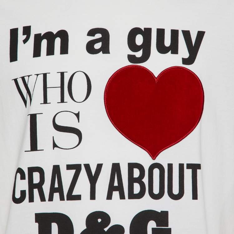 Pre Owned Dolce & Gabbana White Printed Cotton Heart Patch Detail T-Shirt L
