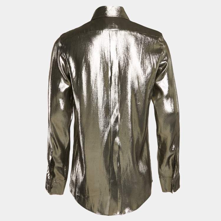 Pre Owned Dolce & Gabbana Gold Metallic Lamé Long Sleeve Shirt M