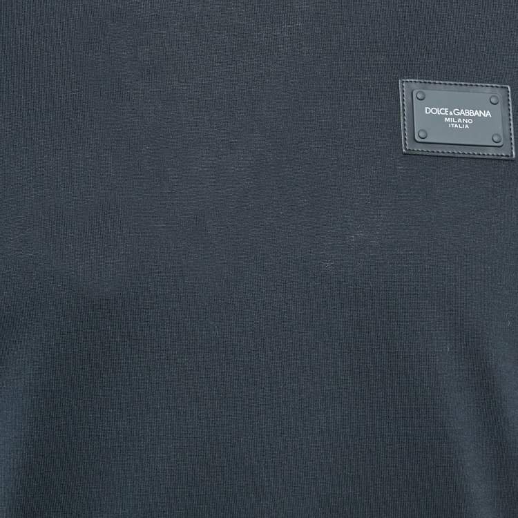 Pre Owned Dolce & Gabbana Navy Blue Jersey Logo Plaque T-Shirt M