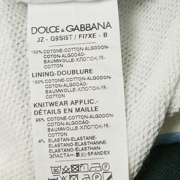 Pre Owned Dolce & Gabbana Blue Geometric Print Cotton Panel Hoodie L 