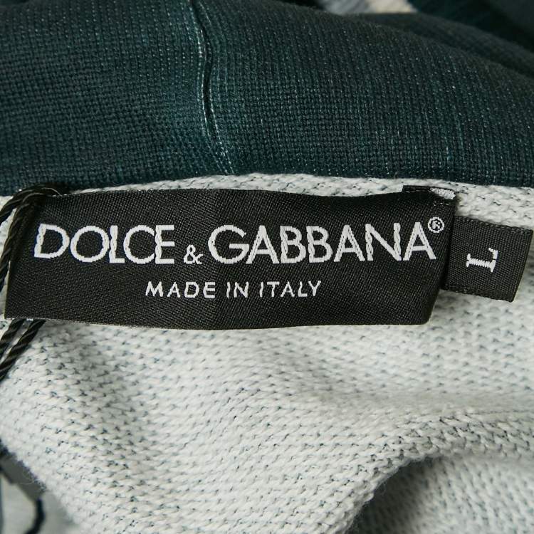 Pre Owned Dolce & Gabbana Blue Geometric Print Cotton Panel Hoodie L 