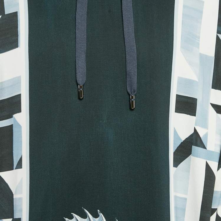 Pre Owned Dolce & Gabbana Blue Geometric Print Cotton Panel Hoodie L 