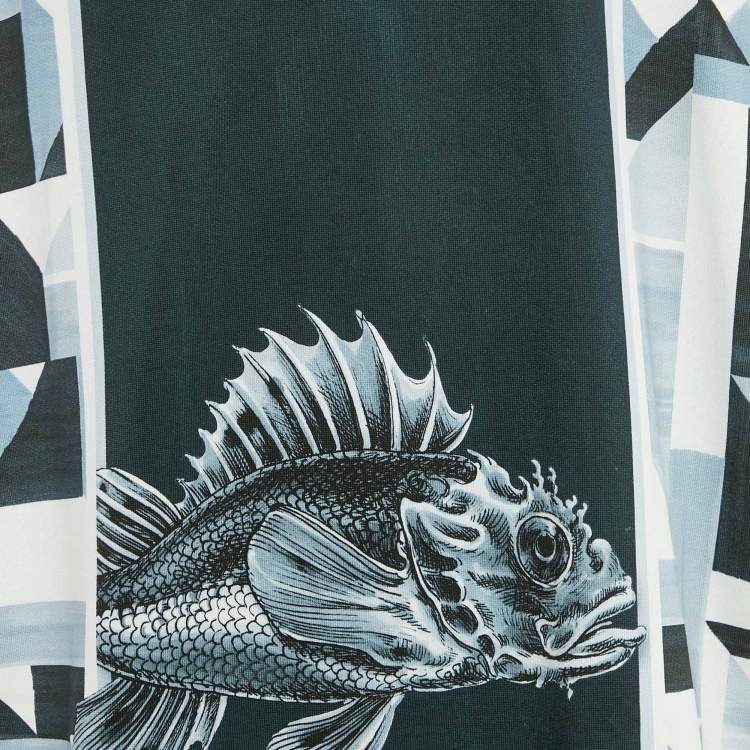 Pre Owned Dolce & Gabbana Blue Geometric Print Cotton Panel Hoodie L 