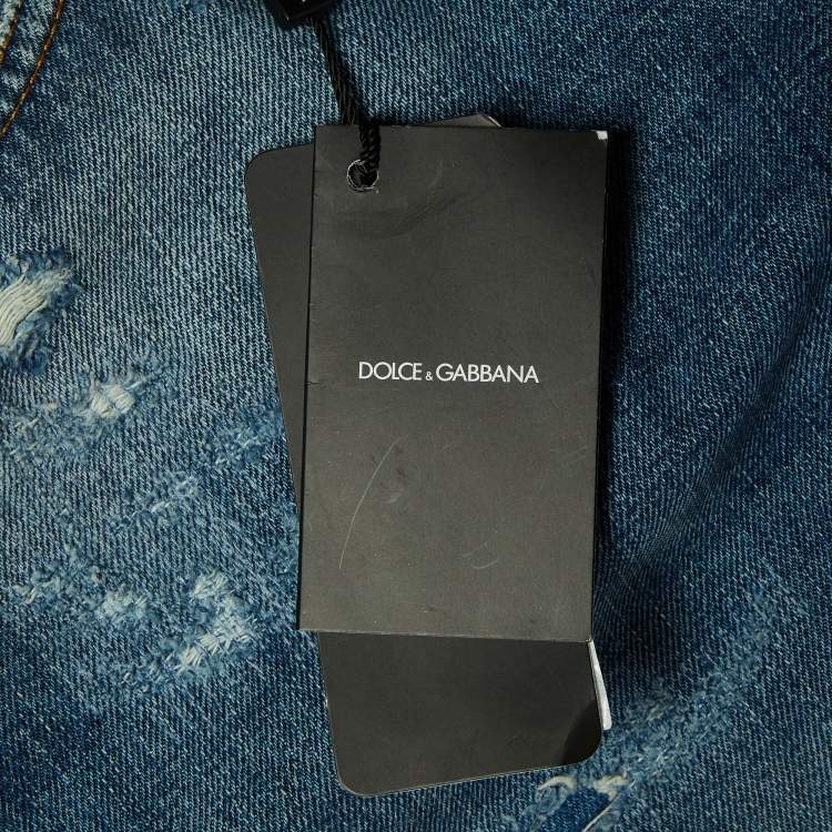 Pre Owned Dolce & Gabbana Blue Denim Distressed Loose Fit Jeans XS/Waist 31"