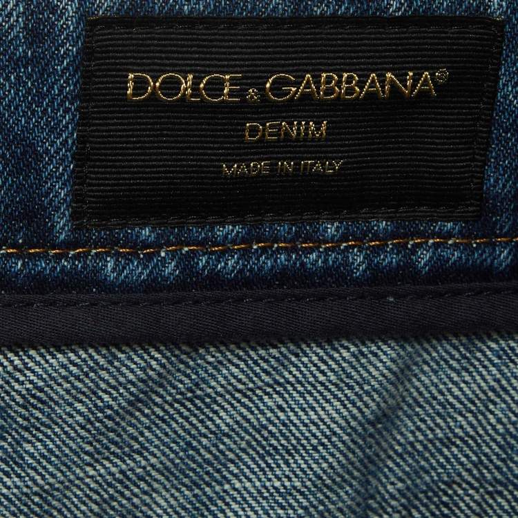 Pre Owned Dolce & Gabbana Blue Denim Distressed Loose Fit Jeans XS/Waist 31"