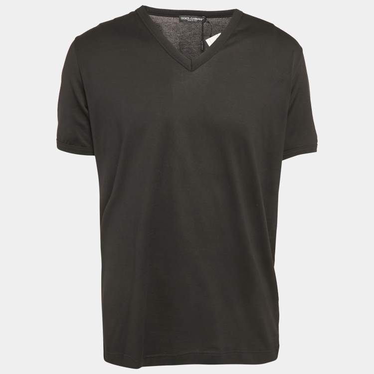 Pre Owned Dolce & Gabbana Black Jersey V-Neck T-Shirt XXL