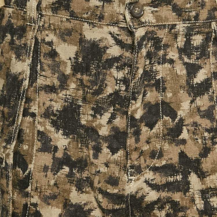 Pre Owned Dolce & Gabbana Green Camouflage Linen Cargo Shorts XXXL