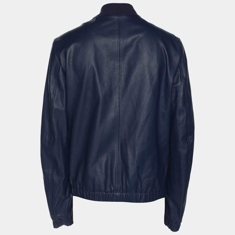 Pre Owned Dolce & Gabbana Blue Leather Jacket XL