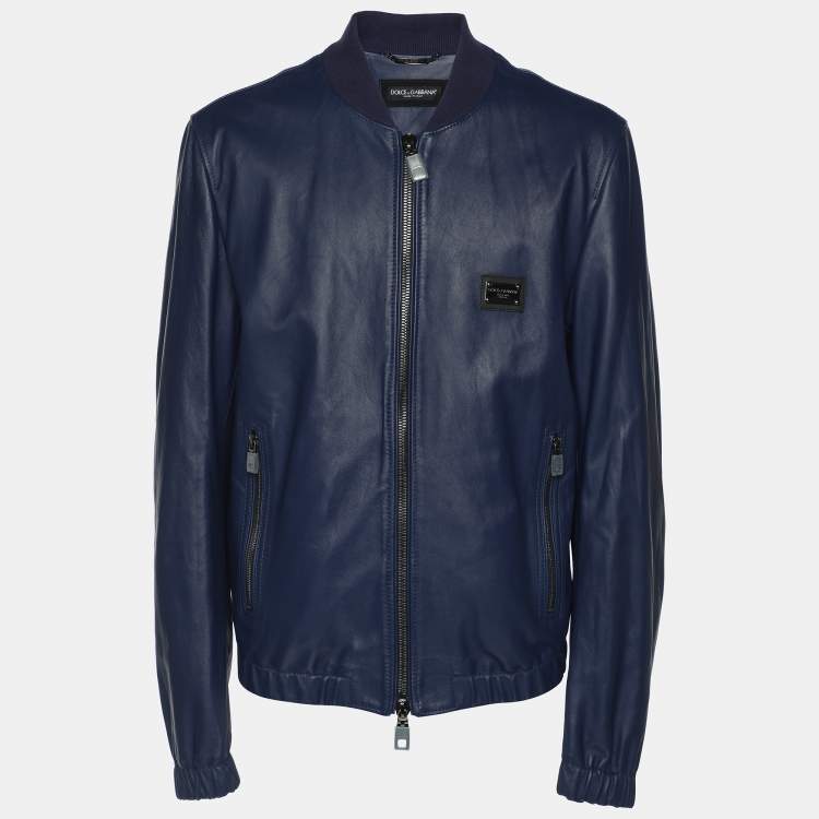 Pre Owned Dolce & Gabbana Blue Leather Jacket XL
