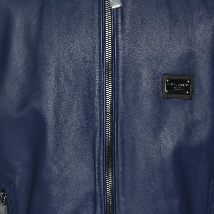Pre Owned Dolce & Gabbana Blue Leather Jacket XL