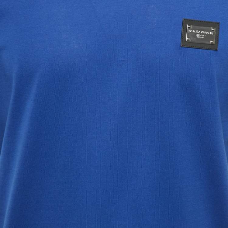 Pre Owned Dolce & Gabbana Royal Blue Cotton Logo Plaque Crew Neck T-Shirt L