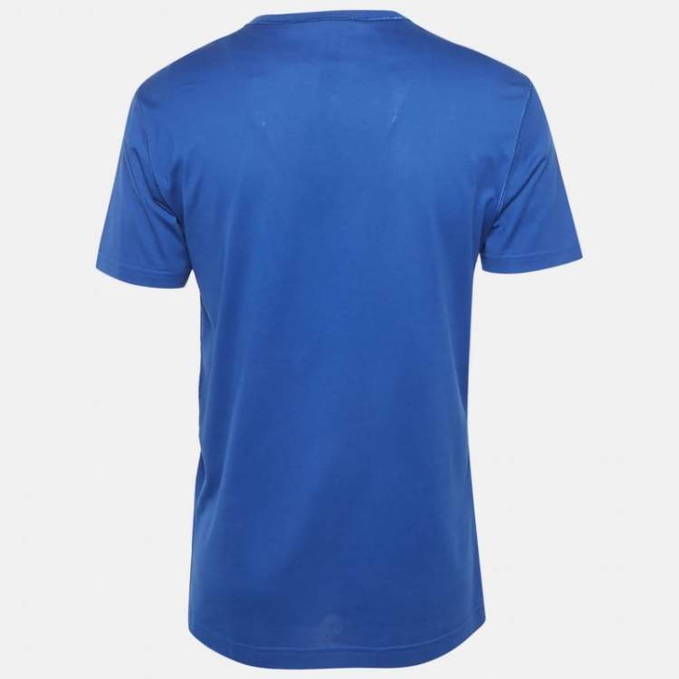 Pre Owned Dolce & Gabbana Royal Blue Cotton Logo Plaque Crew Neck T-Shirt L