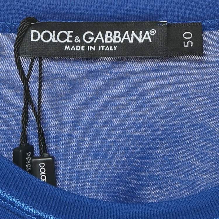Pre Owned Dolce & Gabbana Royal Blue Cotton Logo Plaque Crew Neck T-Shirt L