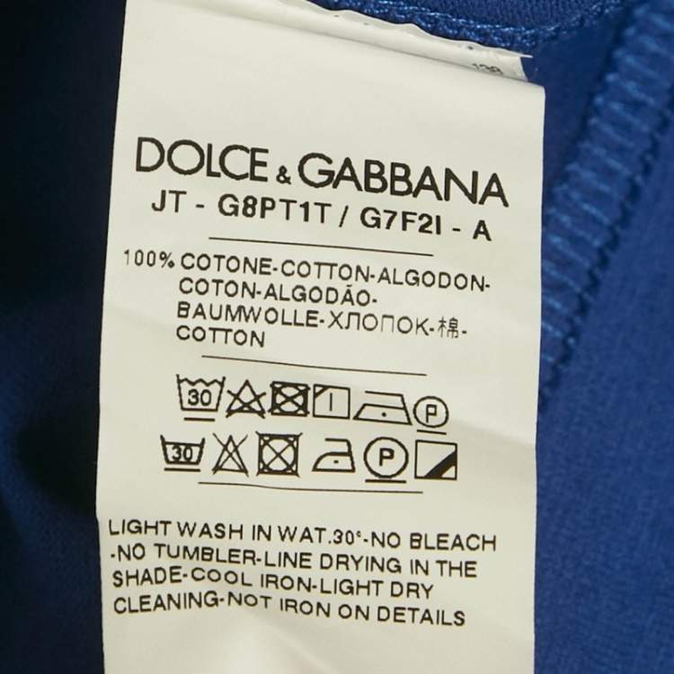 Pre Owned Dolce & Gabbana Royal Blue Cotton Logo Plaque Crew Neck T-Shirt L