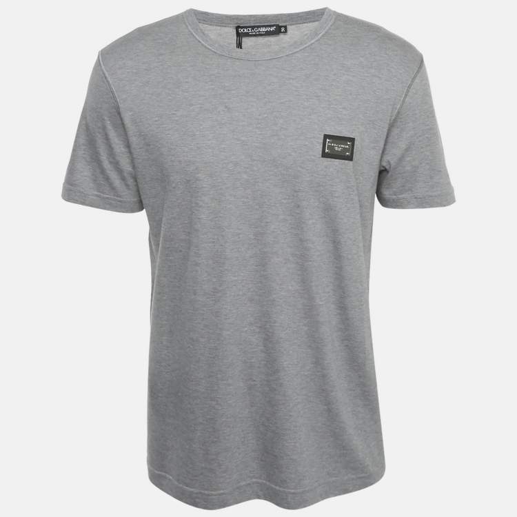 Pre Owned Dolce & Gabbana Grey Cotton Logo Plaque Crew Neck T-Shirt L