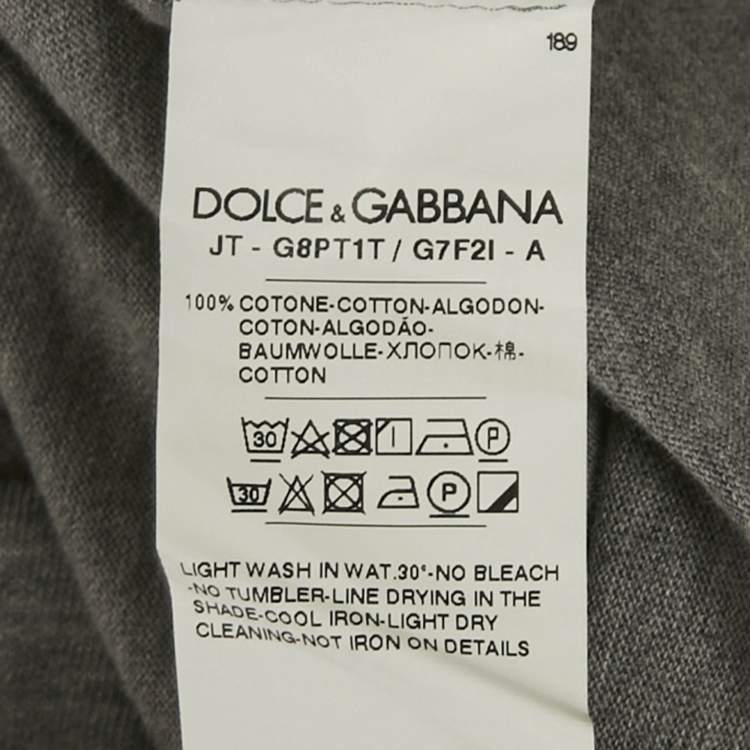 Pre Owned Dolce & Gabbana Grey Cotton Logo Plaque Crew Neck T-Shirt L