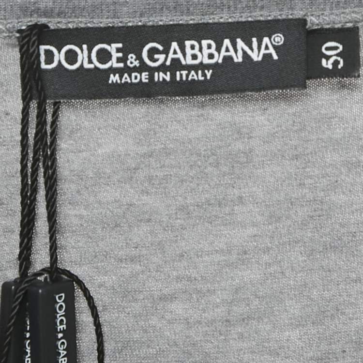 Pre Owned Dolce & Gabbana Grey Cotton Logo Plaque Crew Neck T-Shirt L