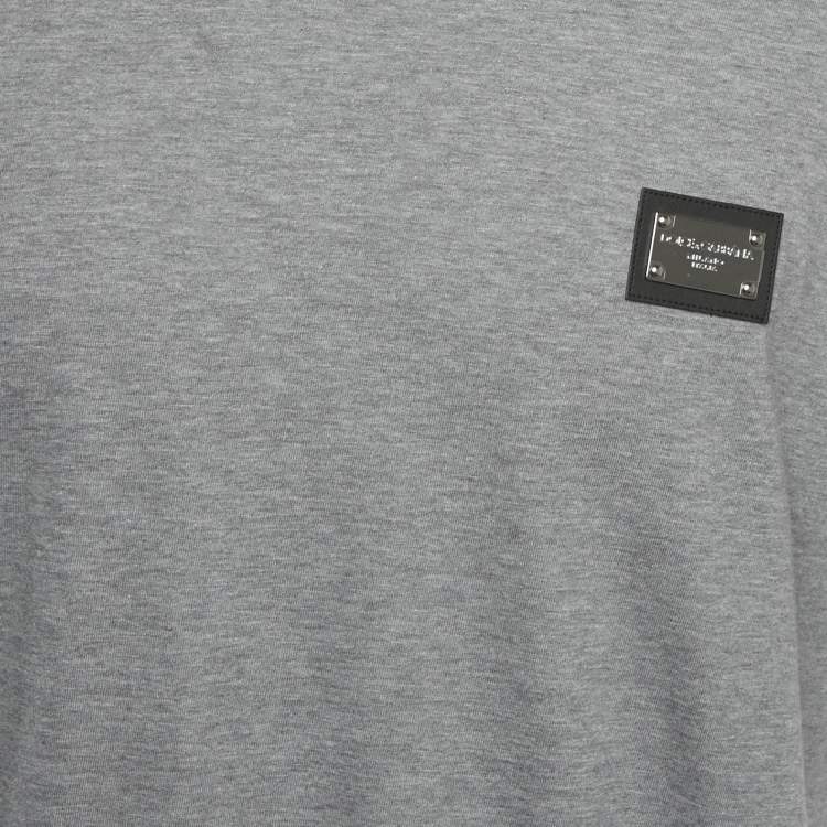 Pre Owned Dolce & Gabbana Grey Cotton Logo Plaque Crew Neck T-Shirt L