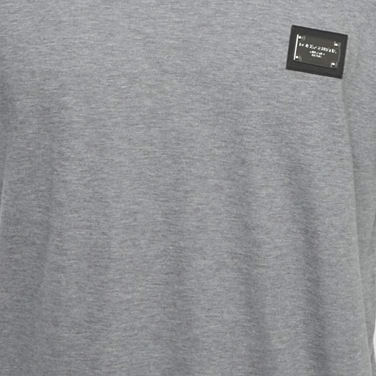 Pre Owned Dolce & Gabbana Grey Cotton Logo Plaque Crew Neck T-Shirt L