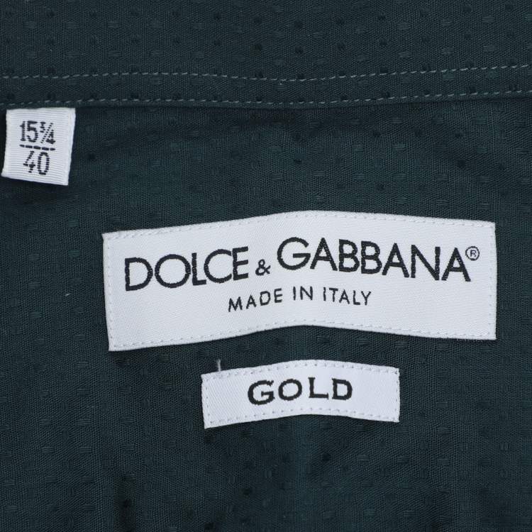 Pre Owned Dolce & Gabbana Green Textured Cotton Button Fornt Shirt L