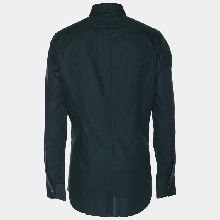 Pre Owned Dolce & Gabbana Green Textured Cotton Button Fornt Shirt L