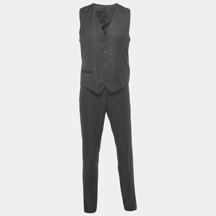Pre Owned Dolce & Gabbana Black  Dotted Wool Regular Fit Three Piece Suit XL 