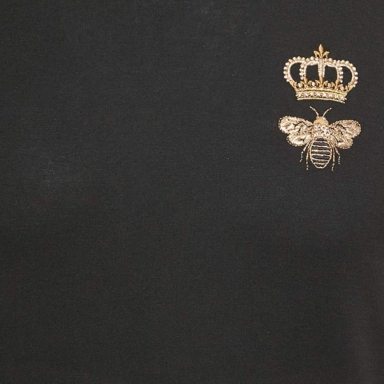 Pre Owned Dolce & Gabbana Black Crown Embroidered Jersey T-Shirt XS