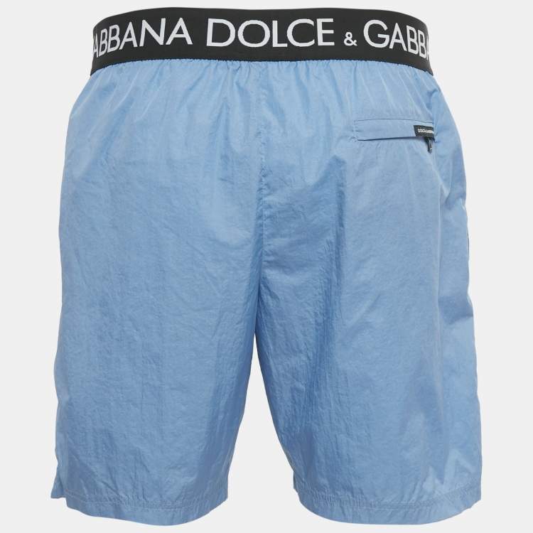 Pre Owned Dolce & Gabbana Blue Logo Waistband Detail Nylon Swim Shorts L
