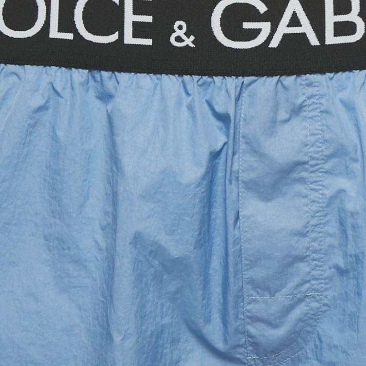 Pre Owned Dolce & Gabbana Blue Logo Waistband Detail Nylon Swim Shorts L