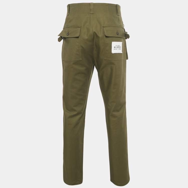 Pre Owned Dolce & Gabbana Olive Green Logo Print Cotton Blend Cargo Pants XL